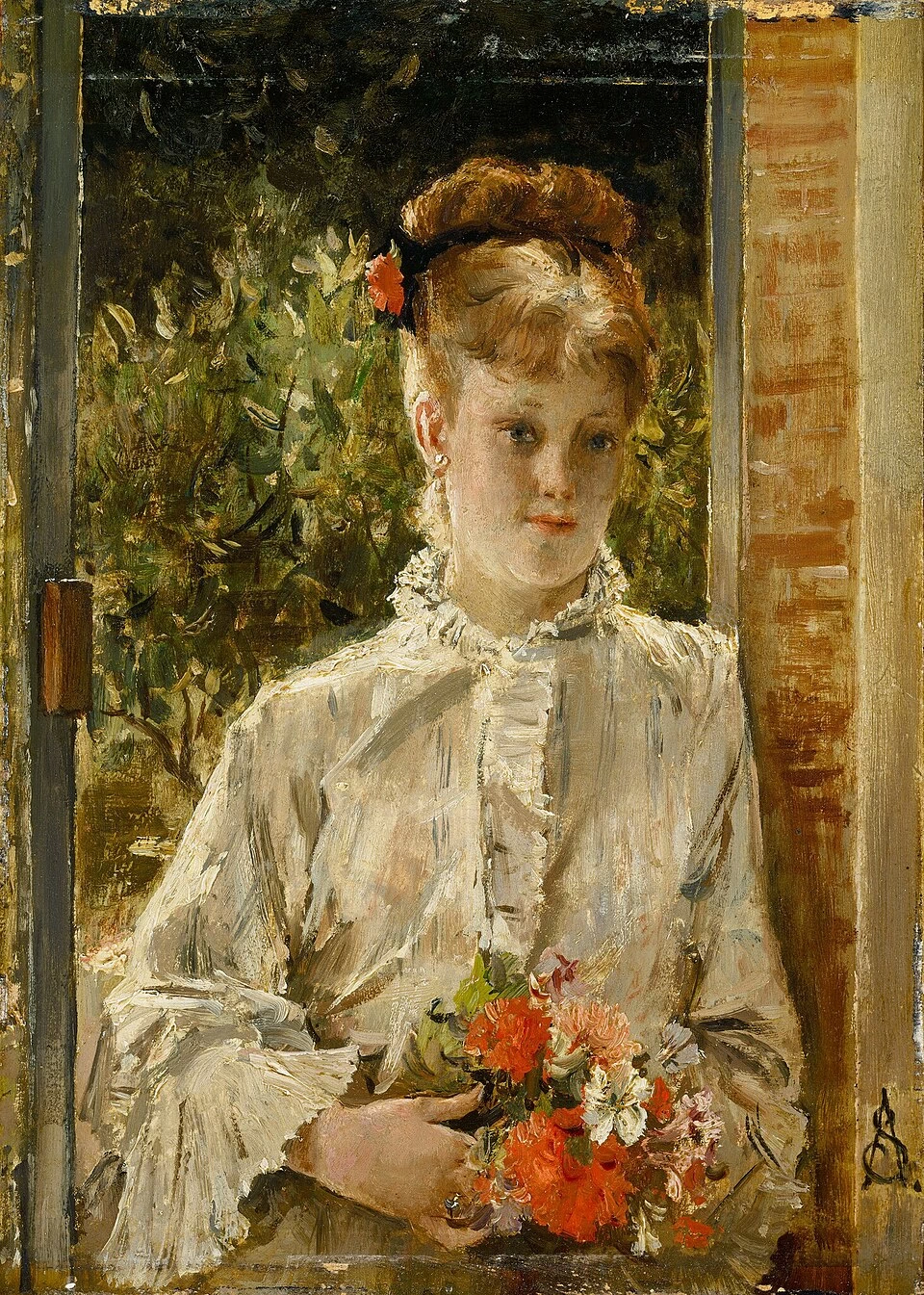 Alfred Émile Stevens - Giovane donna in bianco con un bouquet in mano, National Gallery of Art, Washington DC